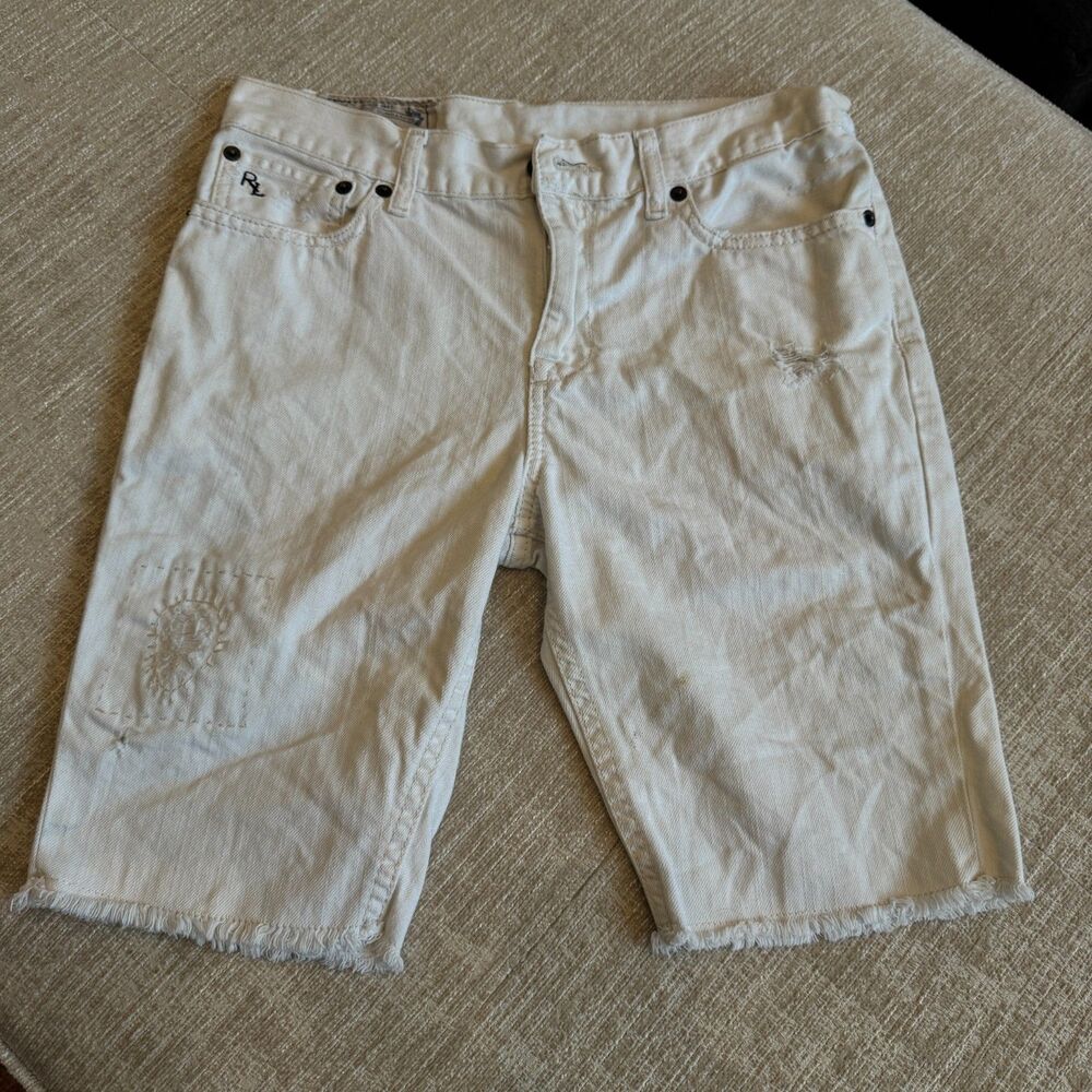 Polo Ralph Lauren Women's Off White Jean Shorts Embroidery Detail Sz in pics